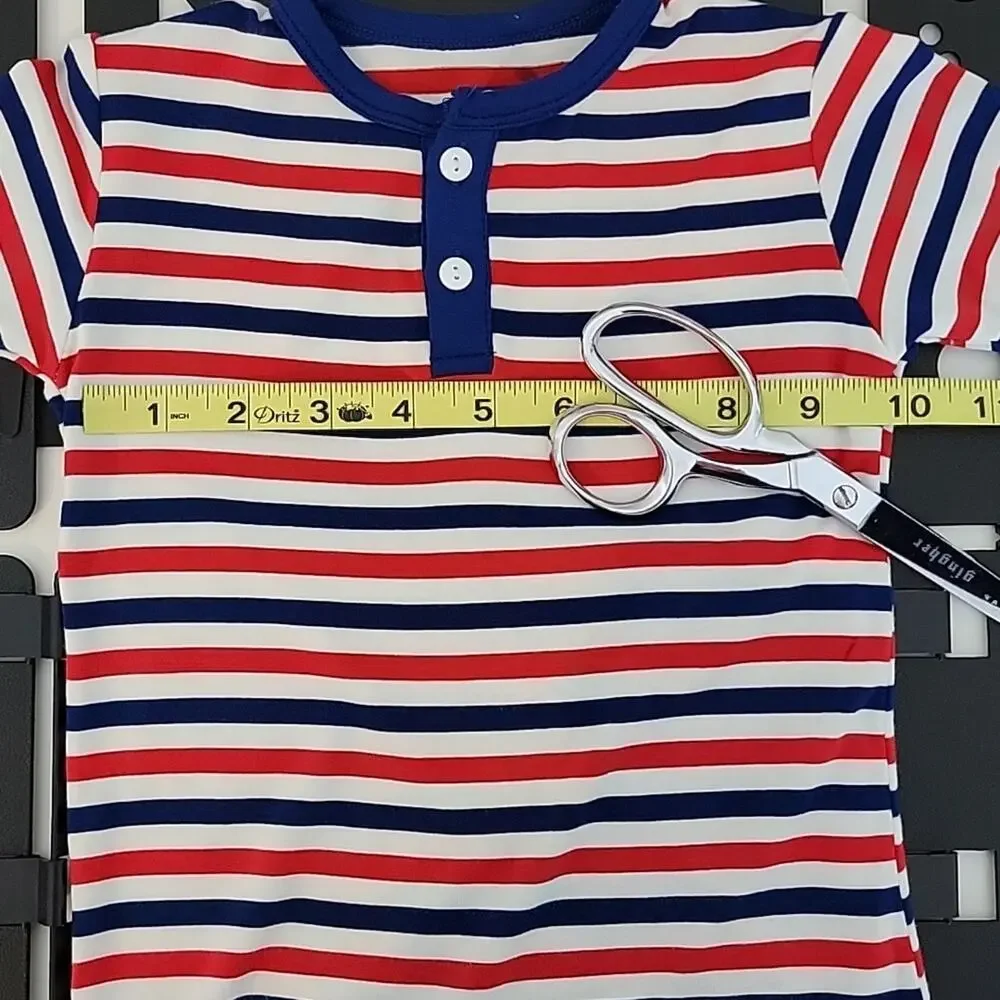 Kickee Pants Henley Romper in Print USA Stripe Red White Blue 3-6M‎ FLAWS